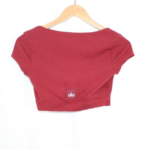 ALO Yoga Blissful Henley Bra Top Cranberry Red Small - Picture 3 of 3